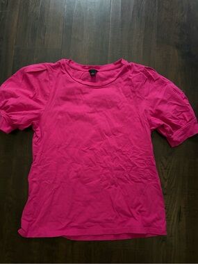 Ann Taylor Hot Pink Puff Sleeve Crewneck Tee